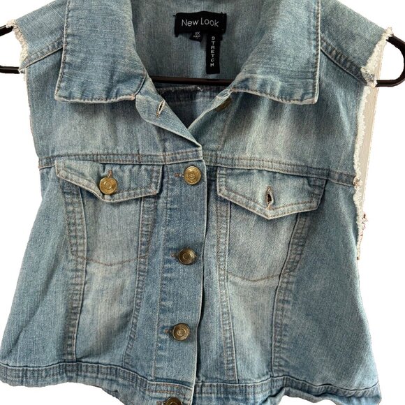 Jeans Vest y2K New Look Ladies Faded Blue Denim Size 1X‎ Stretch Y2K Biker - Picture 1 of 13